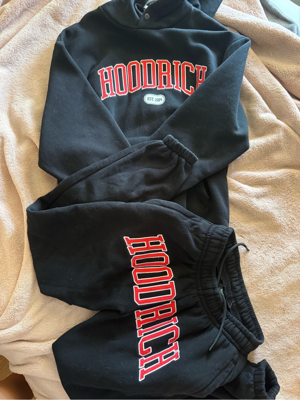 Black Hoodie & Joggers Set - Black with Red Logo